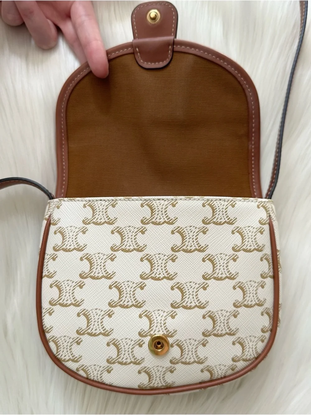 Celine Mini Besace in White Triomphe Canvas Calfskin Crossbody Bag - Picture 4 of 12